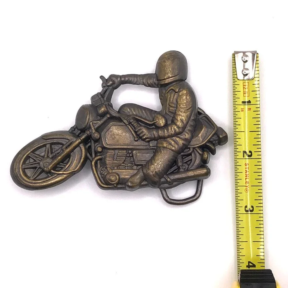 Vintage Bronze-Tone Motorcycle Rider Belt Buckle Biker Accessory
